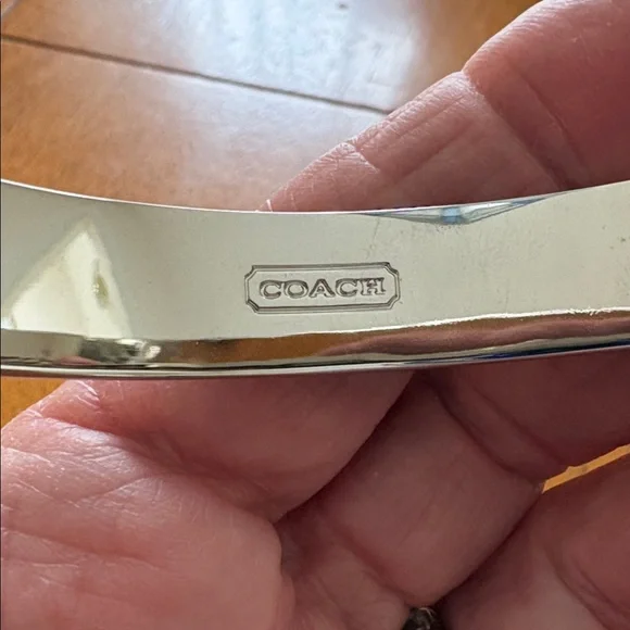 Coach Burgundy Enamel Logo Heart Bangle Bracelet - Picture 2 of 4